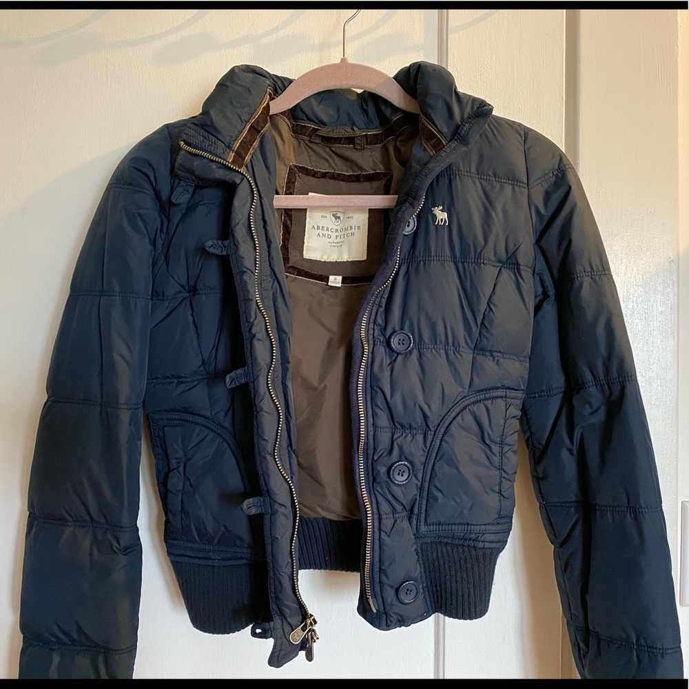 Abercrombie & Fitch Faux Fur Puffer Blue Jacket